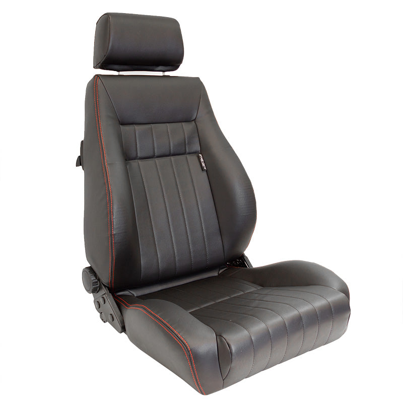 AutoStyle, siège sport 'Retro' - aspect cuir noir avec surpiqûres rouges - dossier doublement réglable - incl. glissières
