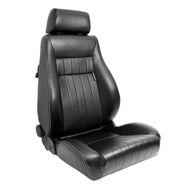 AutoStyle, Sports Seat 'Retro' - Black synthetic leather with silver stitching - Double adjustable backrest - incl. rails