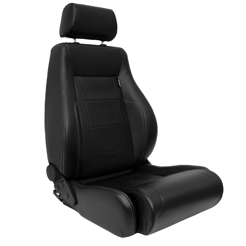 AutoStyle, Sports Seat 'Retro II' - Black synthetic leather with silver stitching - Double adjustable backrest - incl. sliding rails