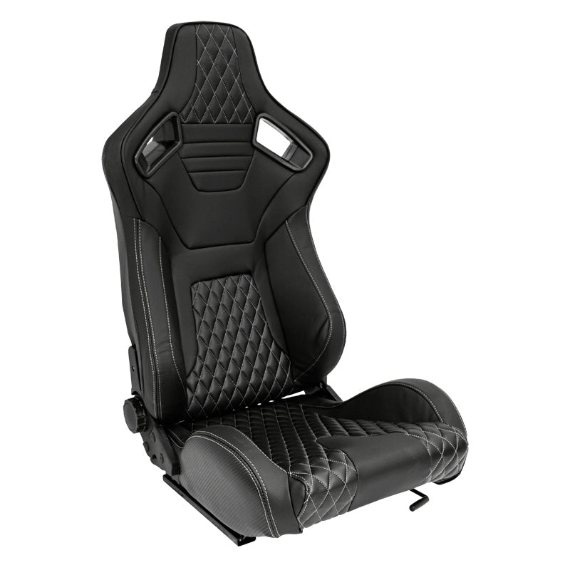 AutoStyle, Sports Seat 'AK' - Black leather look with silver stitching - Double-adjustable backrest - incl. runners