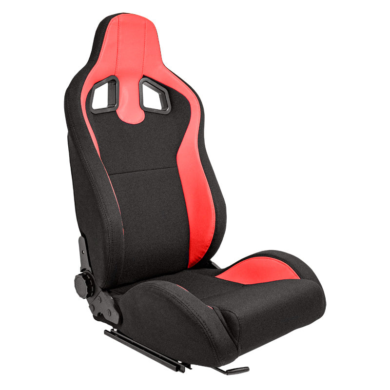 AutoStyle, Sports Seat 'MR' - Black leather look + red pine fabric - double-adjustable backrest - incl. sliders