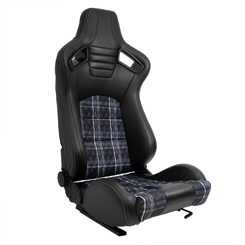 AutoStyle, siège sport GT - cuir synthétique noir + tissu gris à carreaux - dossier doublement réglable - rails coulissants inclus