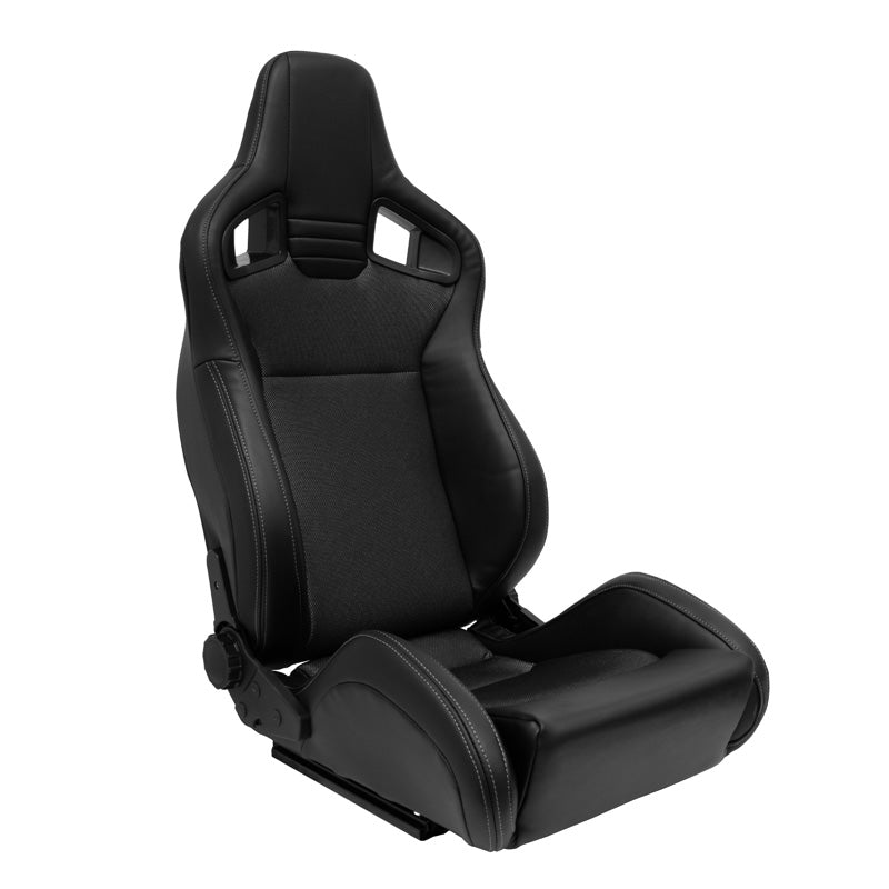 AutoStyle, siège baquet sport 'NK' - aspect cuir noir + tissu gris - dossier doublement réglable - rails coulissants inclus