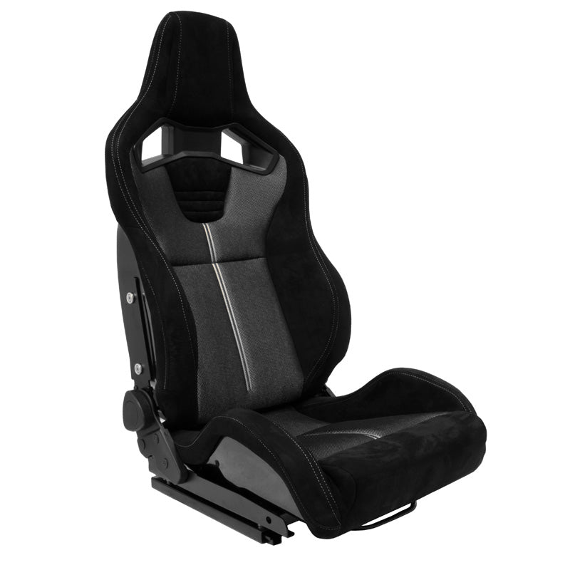 AutoStyle, Siège sport 'NK Premium', suède noir + mesh gris, dossier en fibre de verre réglable en deux positions, incl. glissières