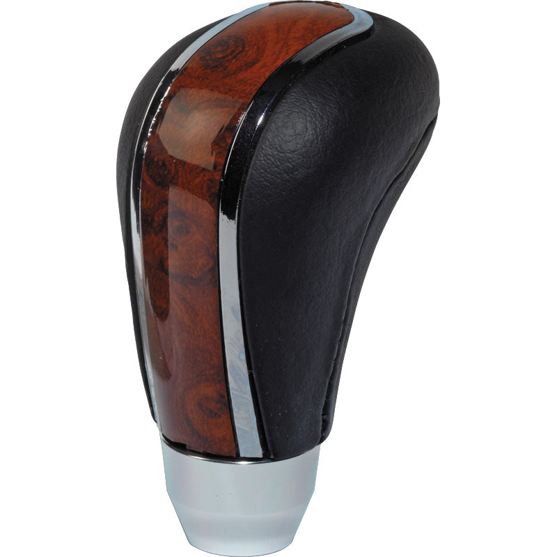 AutoStyle, Universal Gear Knob - Black Leather/Polished Wood