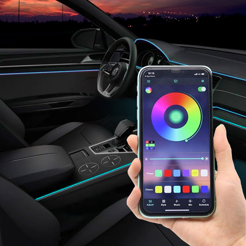 AutoStyle, meerkleurige LED-interieurverlichting met appbediening - 8 m fiberoptiek