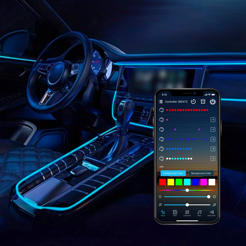 AutoStyle, 2-delige meerkleurige LED-interieurverlichting met app-bediening en 5 meter fiberoptiek