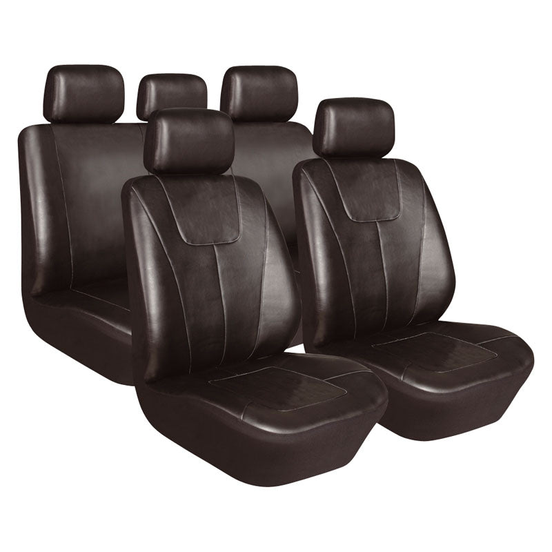 AutoStyle, Seat Covers 'Demio' - Matte Black PVC Leather - 11 Pieces - For Front and Rear Seats