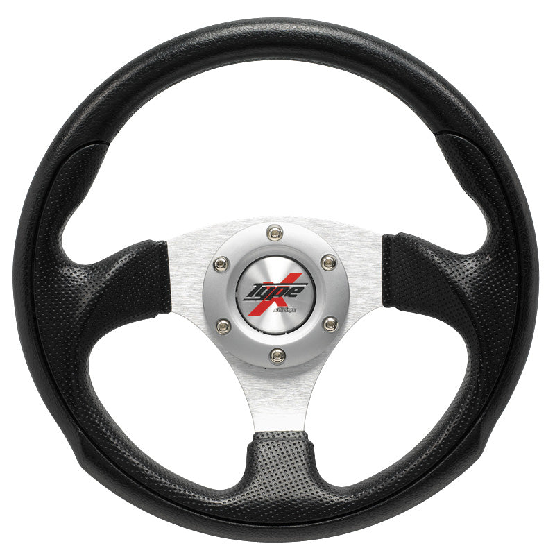 AutoStyle, Sports Steering Wheel 'Eruption' - Ø295mm - Black PU leather + Silver spokes