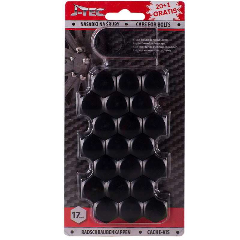 J-Tec, Caches pour boulon de roue - Noir (plastique) - 17mm - 20pcs