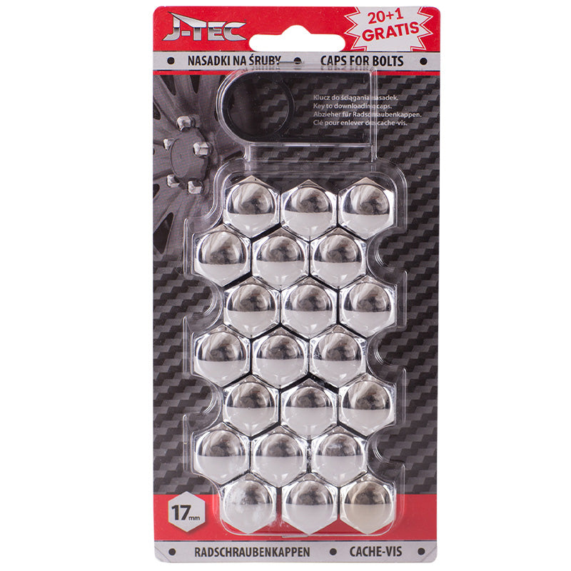 J-Tec, Caches pour boulon de roue - Chrome (plastique) - 17mm - 20pcs