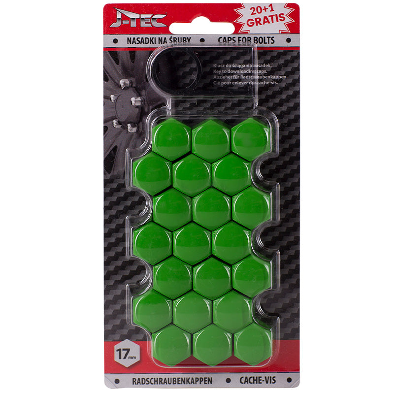 J-Tec, Covers for wheel bolt - Green (plastic) - 17mm - 20pcs