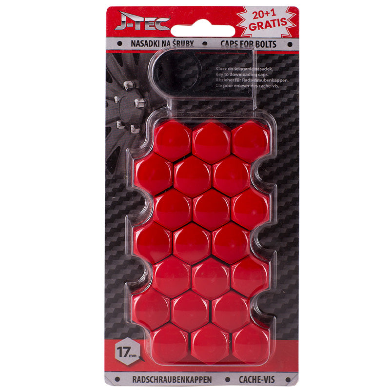J-Tec, Caches pour boulon de roue - Rouge (plastique) - 17mm - 20pcs