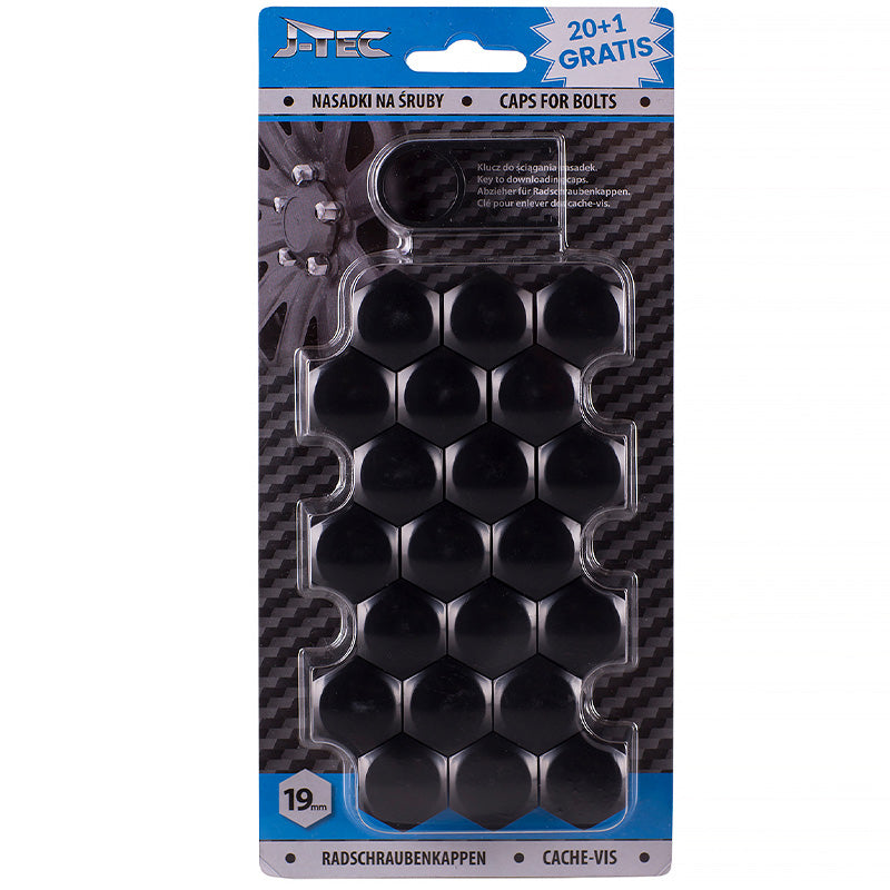 J-Tec, Covers voor wielbouten - Zwart (plastic) - 19mm - 20st