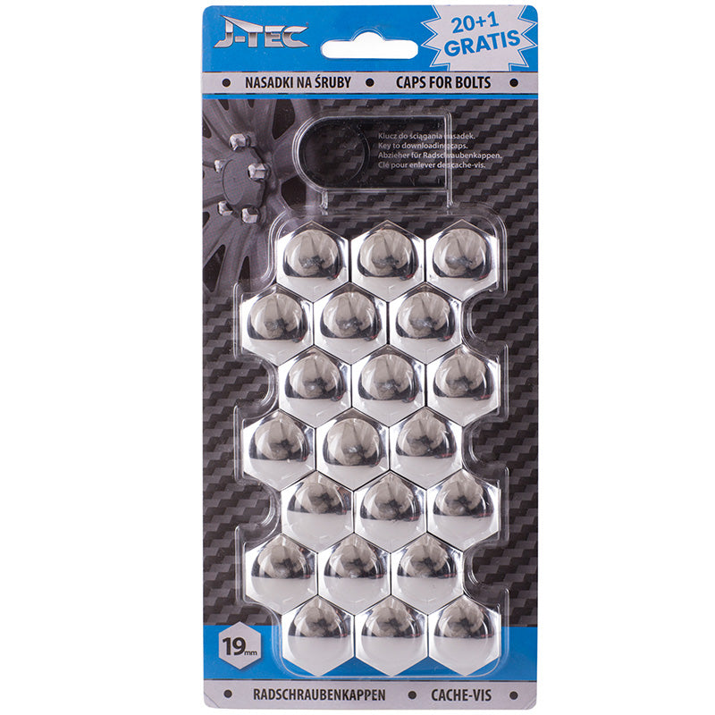 J-Tec, Caches pour boulons de roue - Chrome (plastique) - 19mm - 20 pièces