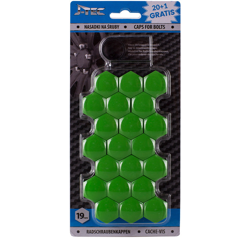 J-Tec, Covers for wheel bolt - Green (plastic) - 19mm - 20pcs