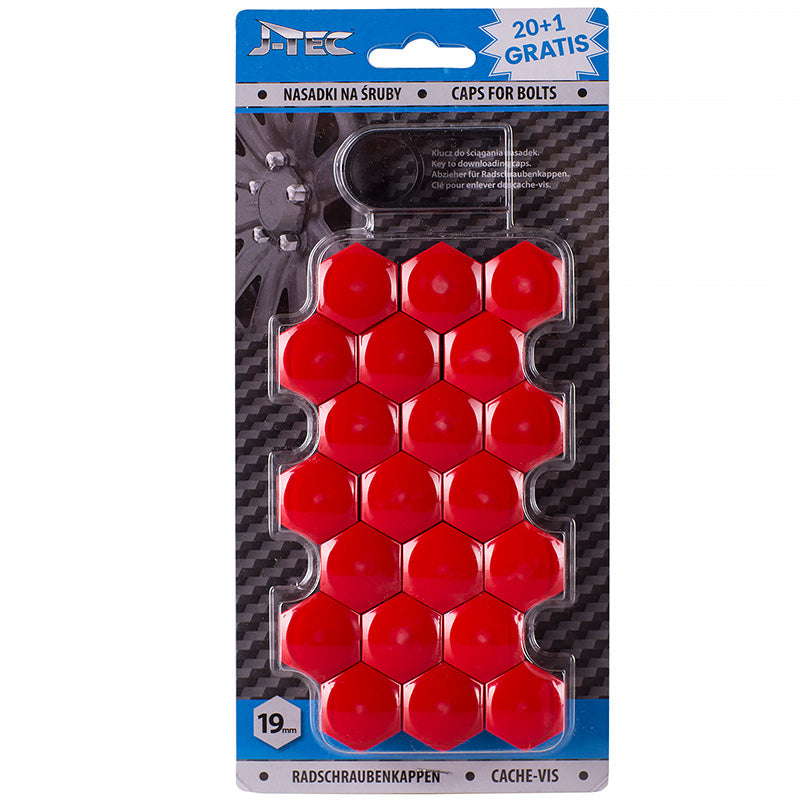 J-Tec, Covers voor wielbouten - Rood (plastic) - 19mm - 20st