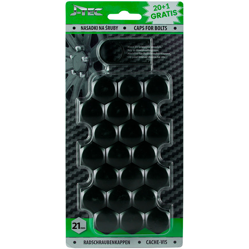 J-Tec, Caches pour boulon de roue - Noir (plastique) - 21mm - 20pcs