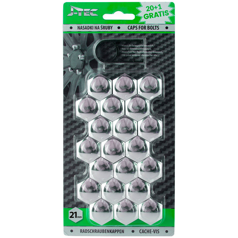 J-Tec, Caches pour boulon de roue - Chrome (plastique) - 21mm - 20pcs